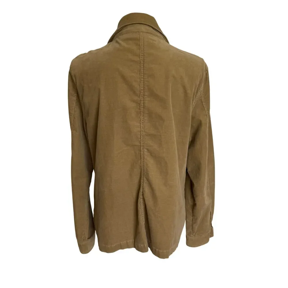 Sahalie Cord Corduroy Jacket L Large Brown Button Zip Pockets Cotton Stretch